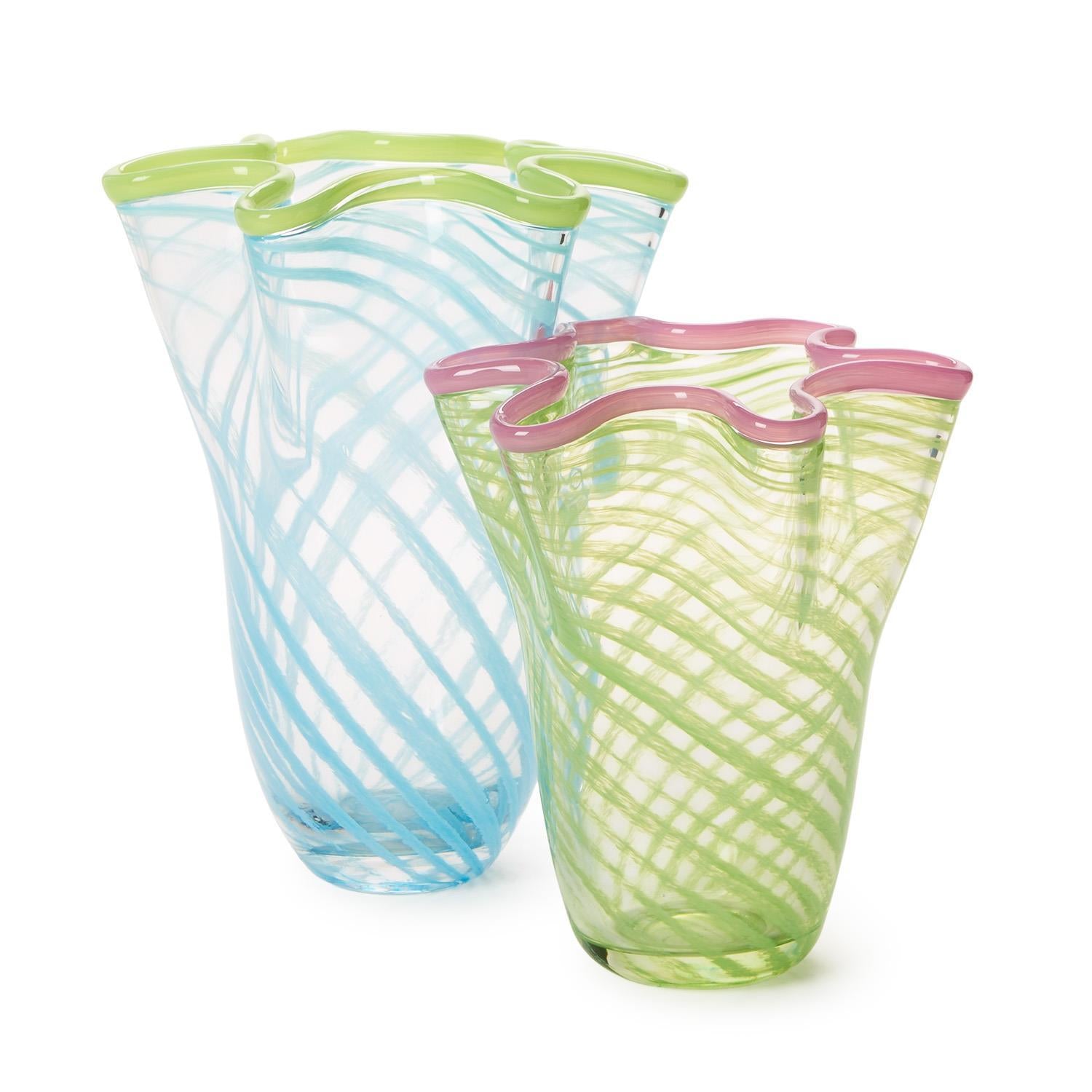 Small Swirl Flare Hand Blown Vase (Pink & Green)