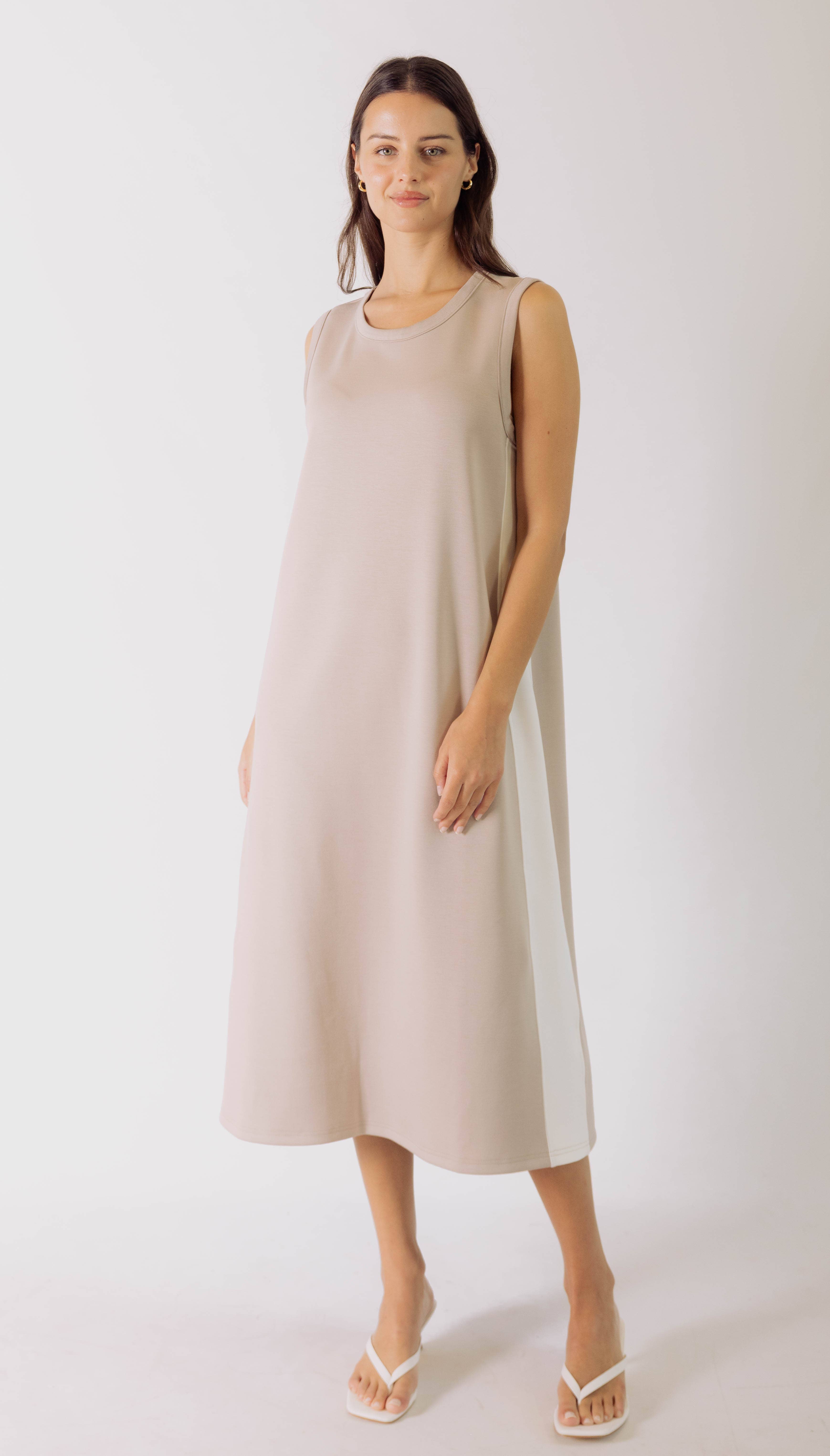 Butter Modal Sleeveless Side Stripe Midi Dress