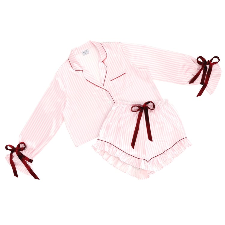 Pink Stripe Ruffle Shorts Set