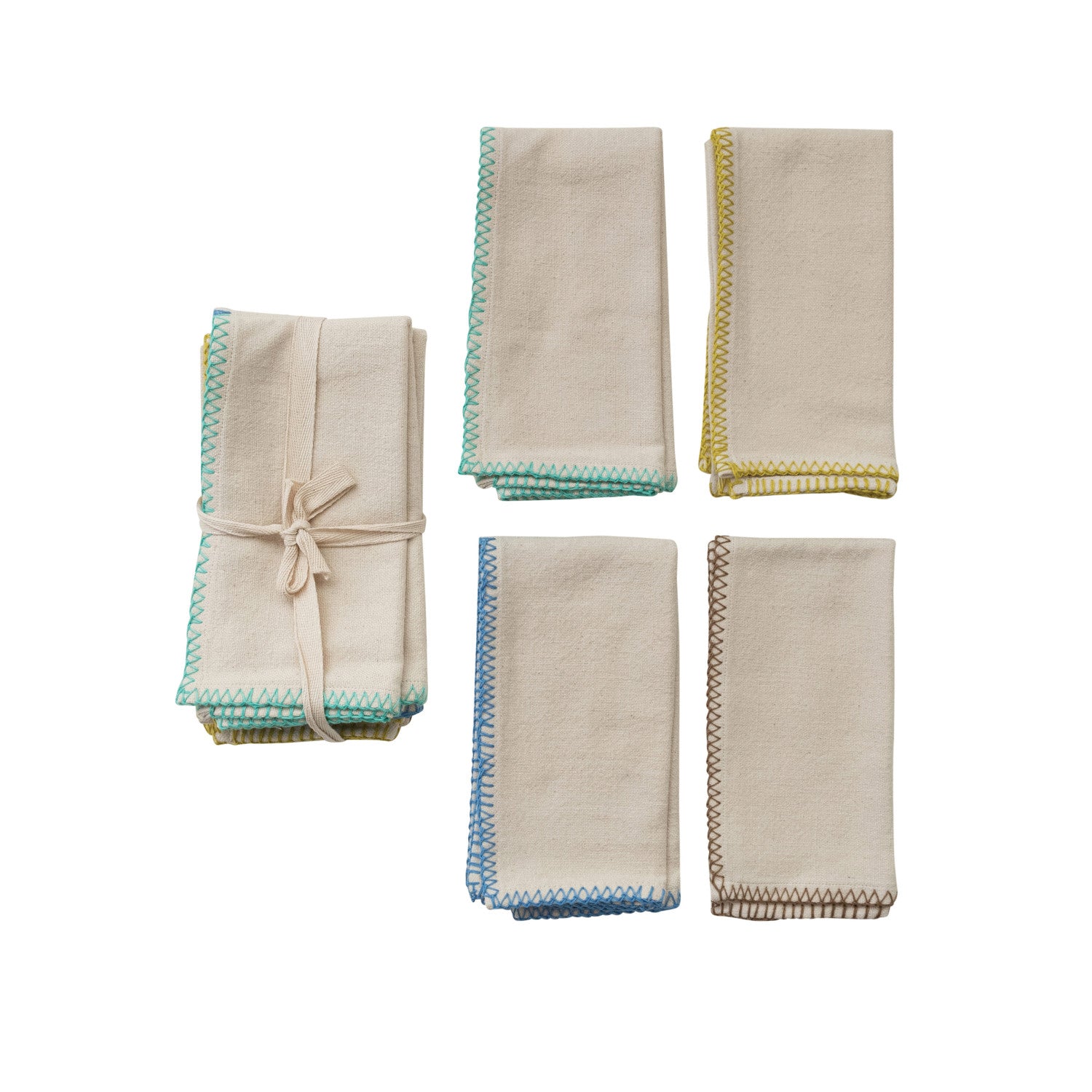 Cotton Napkins w/ Blanket Stitch Colored Edge S/4