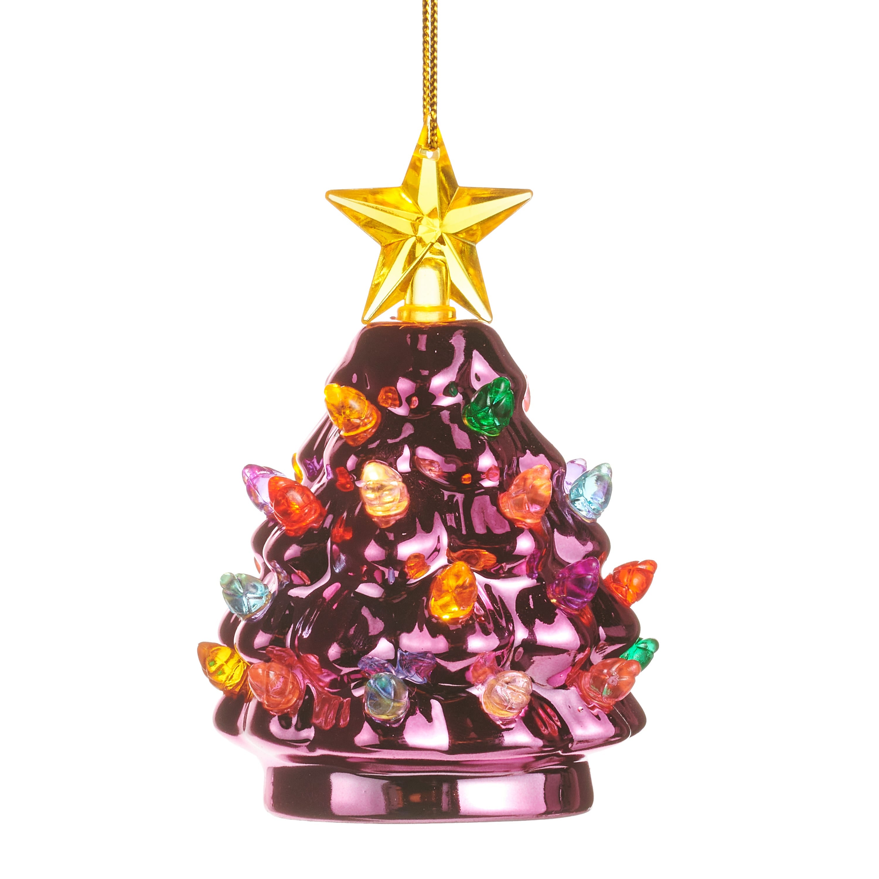 Pink Metallic Tree Lighted Ornament