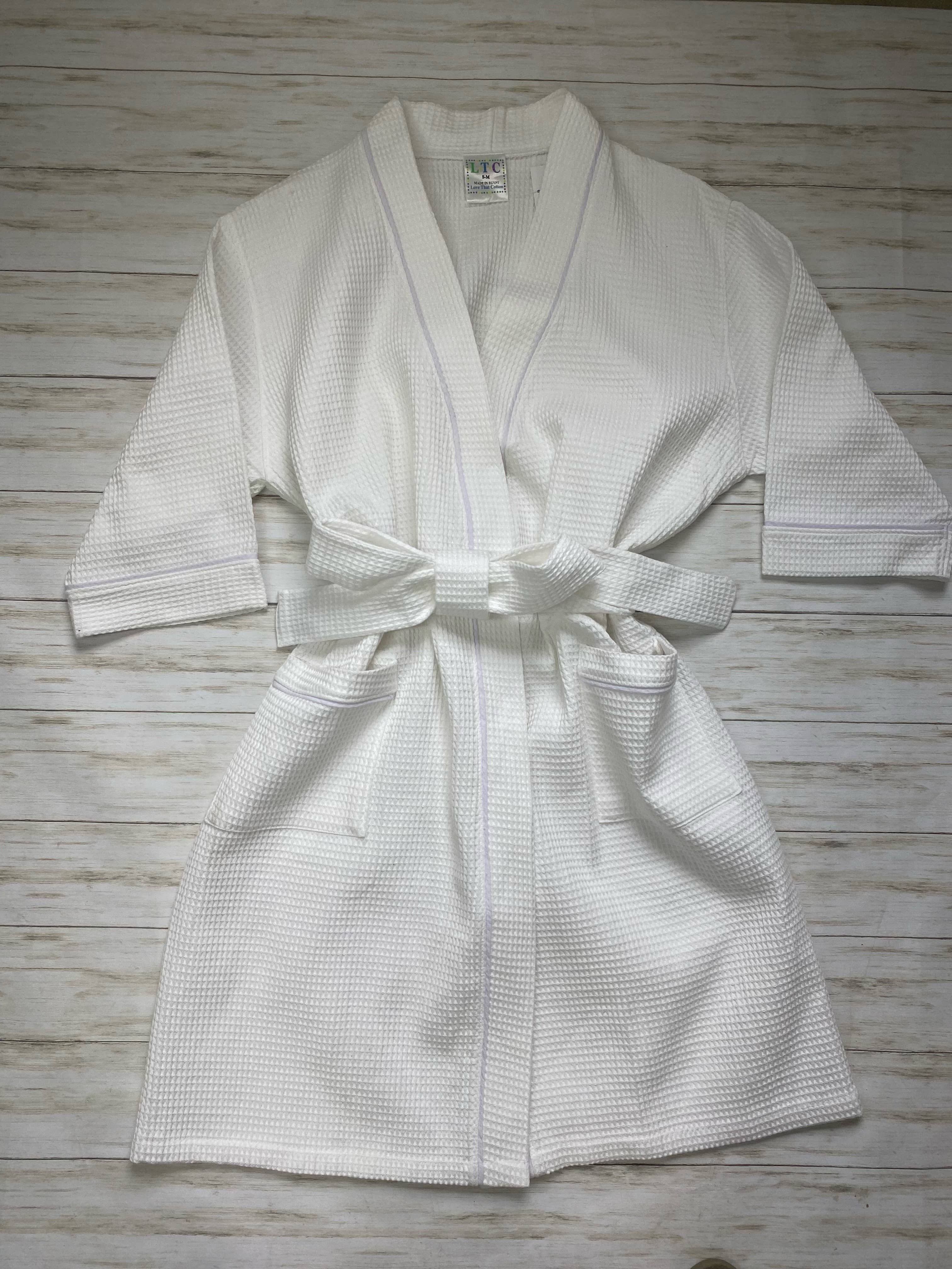 Waffle Robe with Seersucker Piping