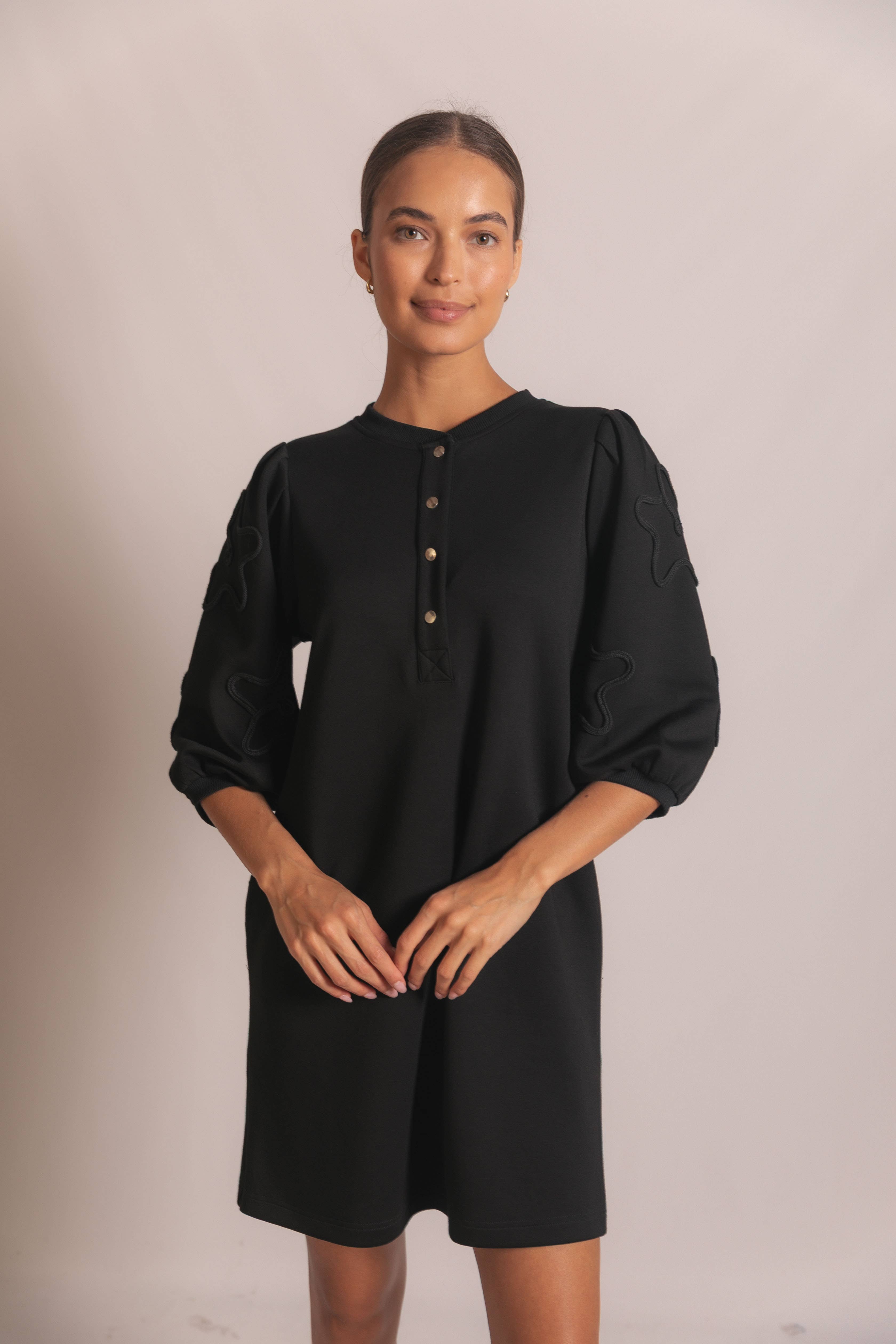 Henley Neck Soutache Embroidered Dress
