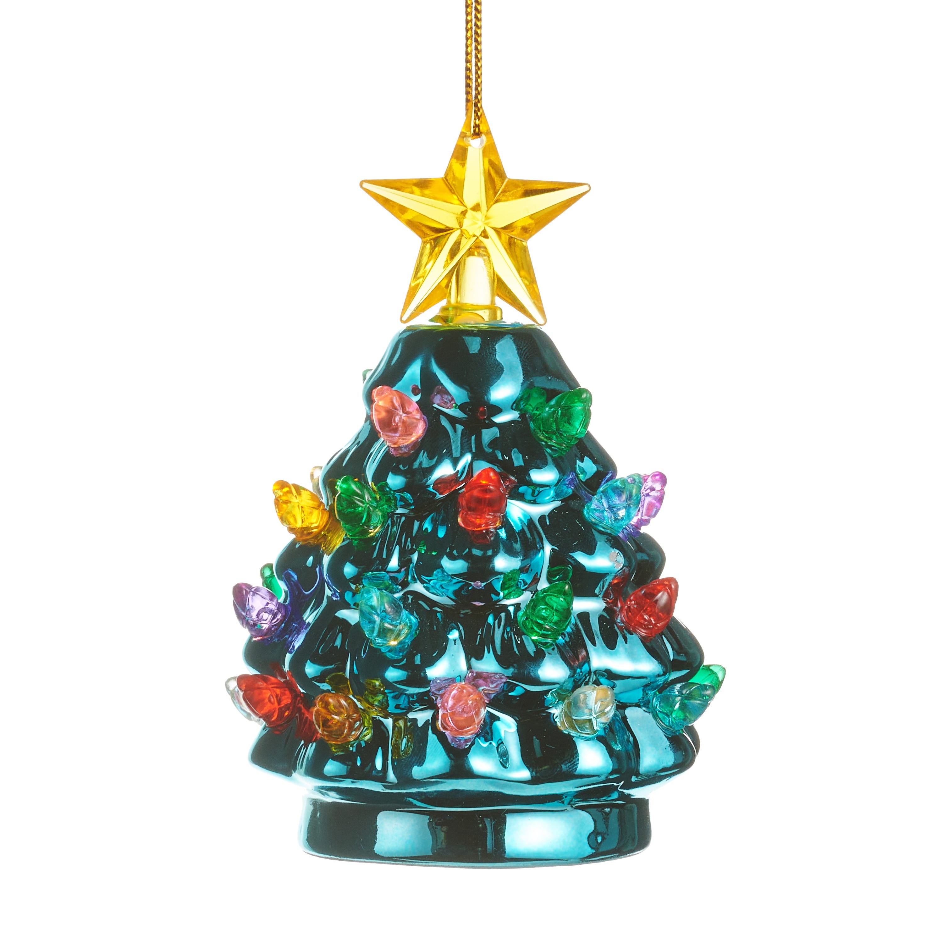 Metallic Blue Tree Lighted Ornament