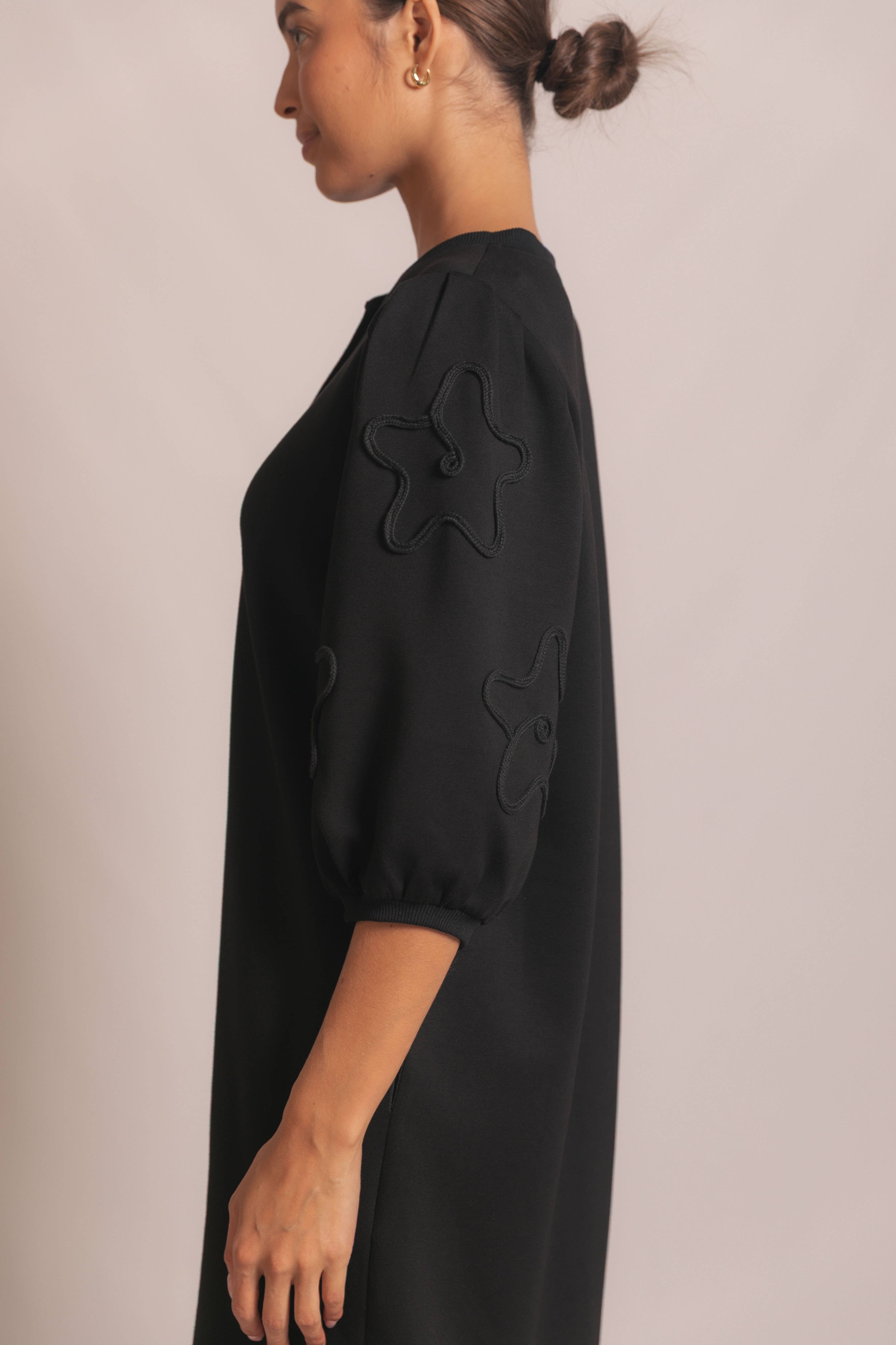 Henley Neck Soutache Embroidered Dress