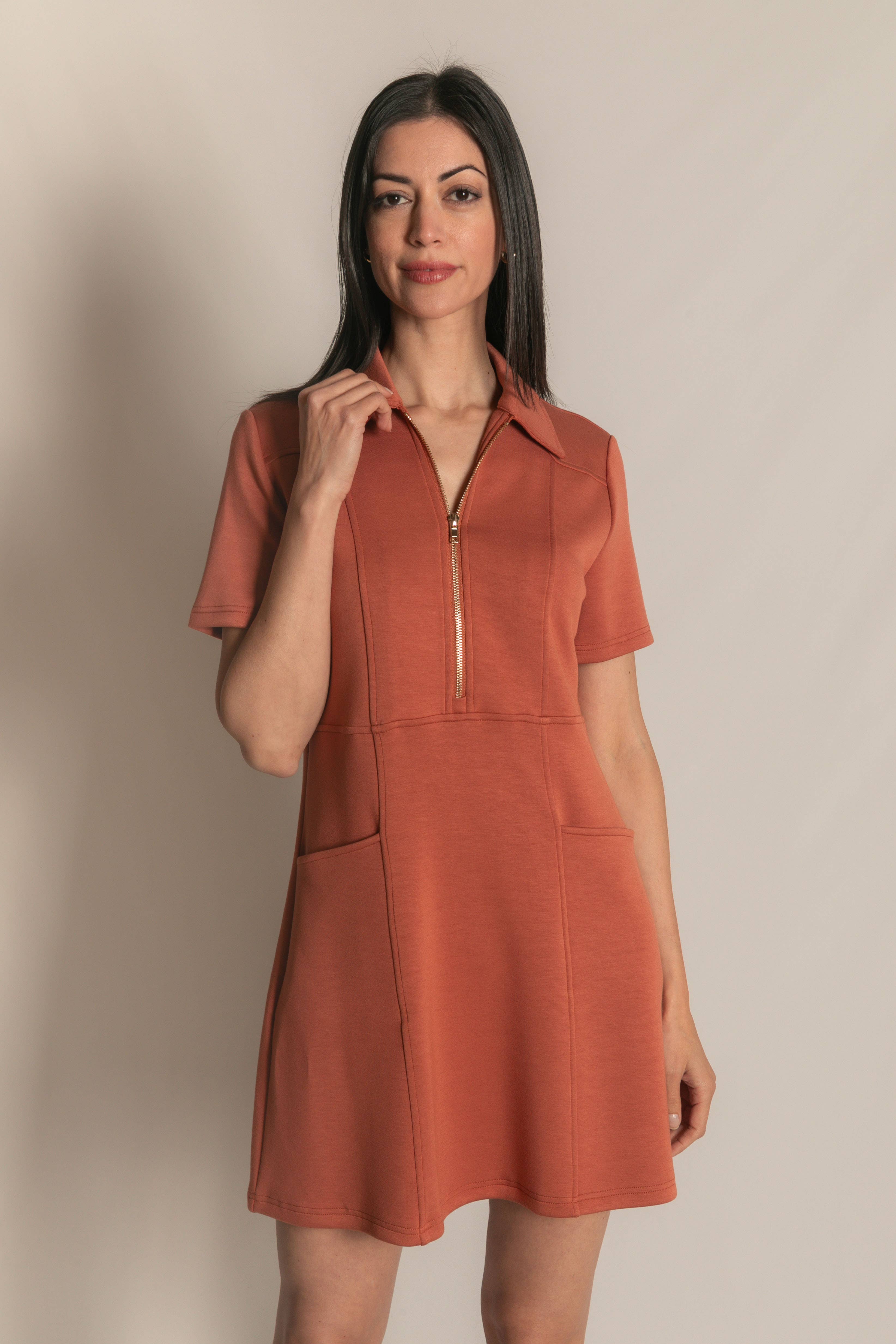 Quarter Zip Short Sleeve Dress