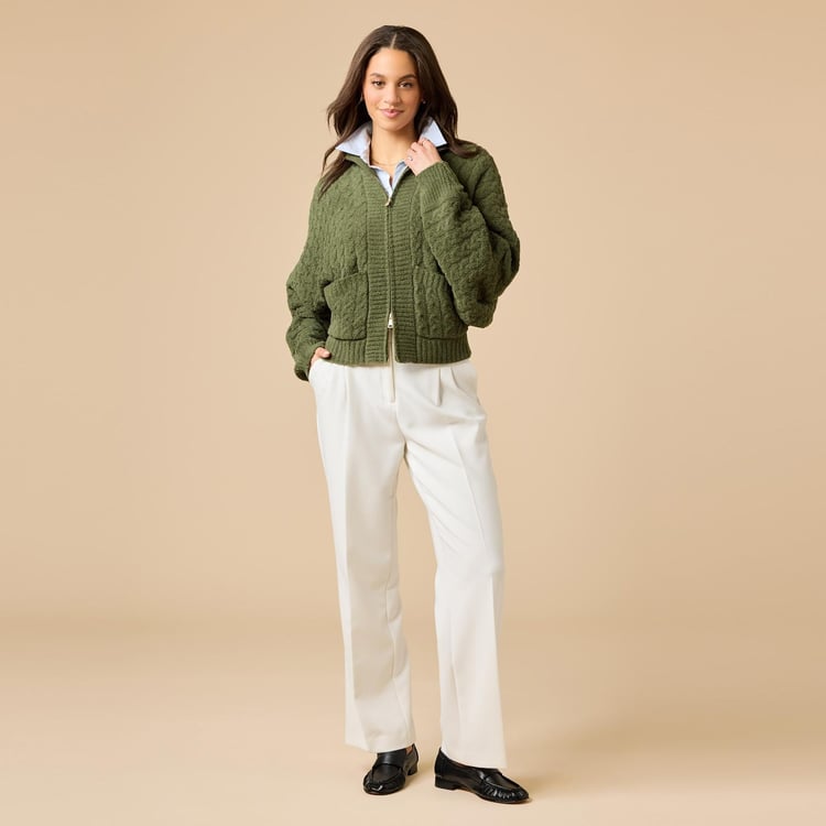 Cable Knit Marshmallow Funnel Neck Jacket