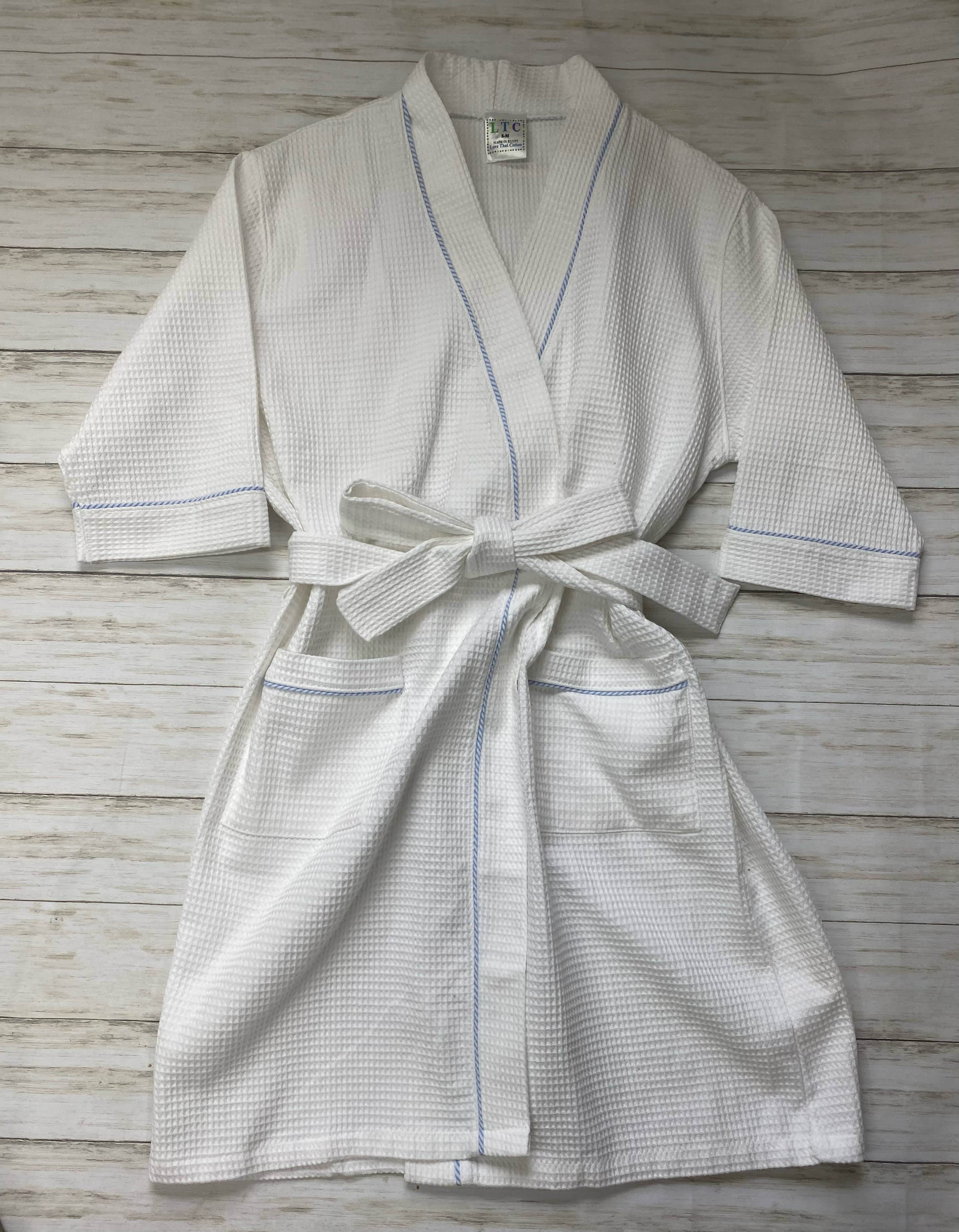 Waffle Robe with Seersucker Piping