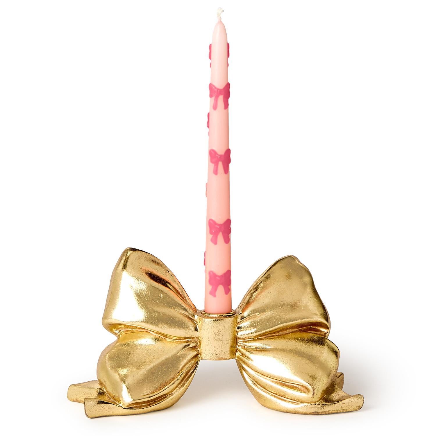 Large Gold Bow Taper Candleholder