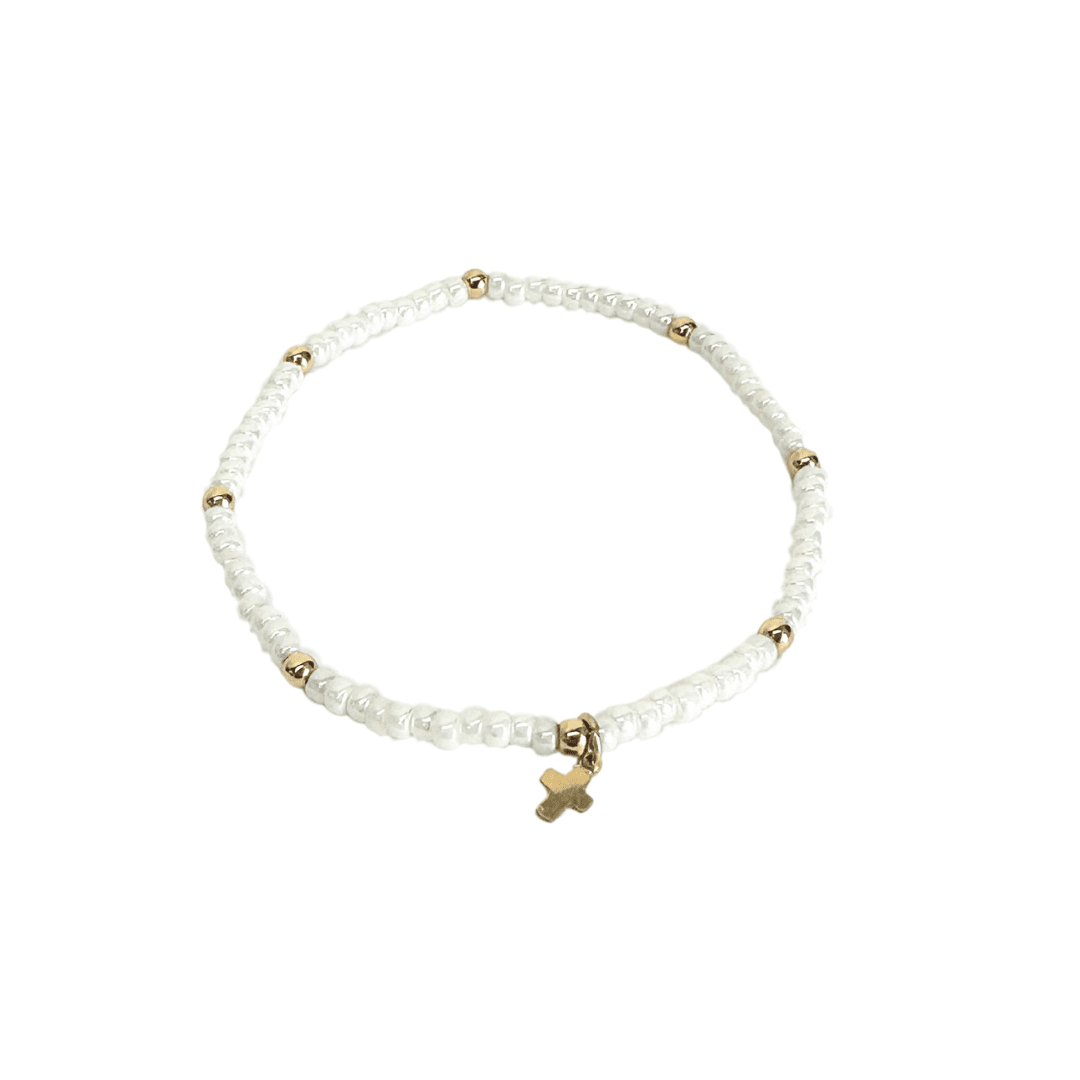 Cross Bracelet Pearl White